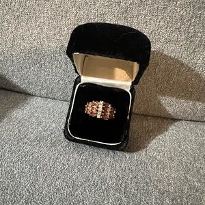 Vintage Gold Women’s Ring with Garnets & Faux Diamonds